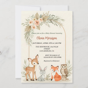 Hert, Konijn, Vos & Uil  Bloemboog Baby Shower Kaart