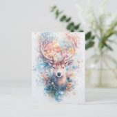 Hert met bloemengewei en wilde bloem briefkaart (Staand voorkant)