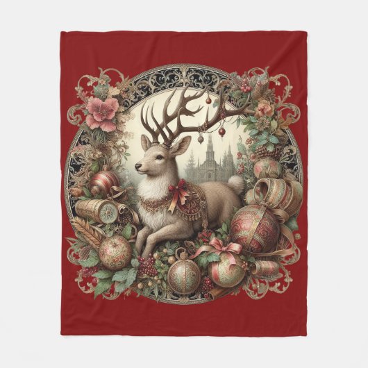 Hert met decoratie fleece deken (Voorkant)