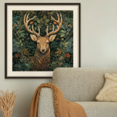 Hert met gewei in magisch bos poster