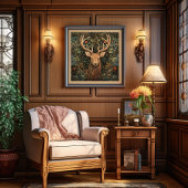 Hert met gewei in magisch bos poster