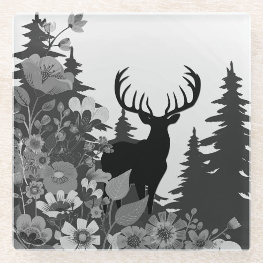 Hert met groot gewei uit het bos glazen onderzetter (Voorkant)