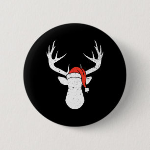 Hert Met Kerstmanhoed Kerstmis Pyjama Jacht Cadeau Ronde Button 5,7 Cm