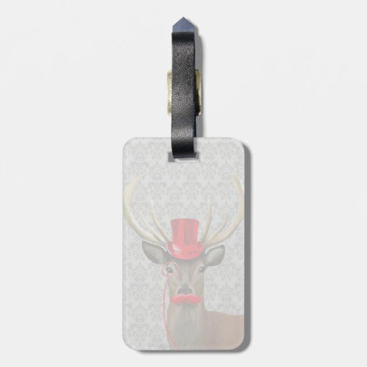 Hert Met Rode Hoed en Snor Bagagelabel (Achterkant verticaal)