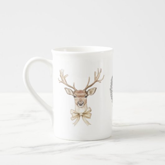 Hert met strik Kerstmis Porselein Kop (Links)