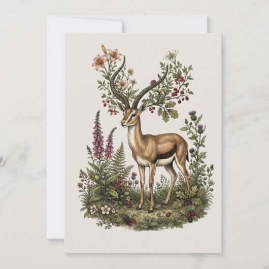 Hert met wilde bloem kaart (Voorkant)