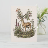 Hert met wilde bloem kaart (Staand voorkant)