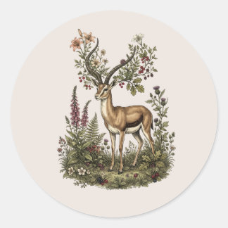 Hert met wilde bloem ronde sticker