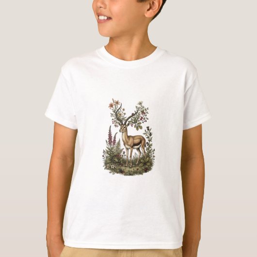 Hert met wilde bloem t-shirt (Voorkant)