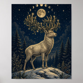Hert onder wintersterren – Hemelse Zonnewende Hert Poster