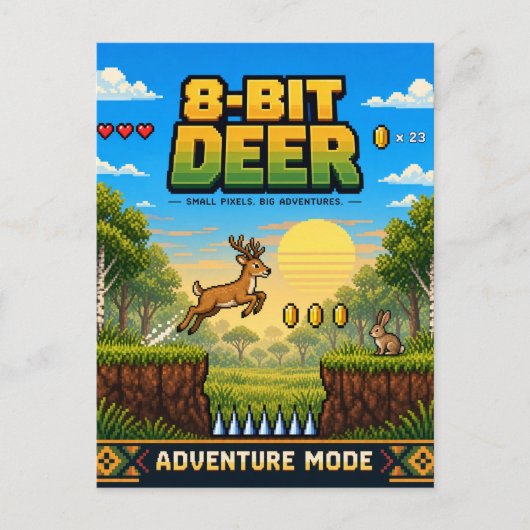 Hert, Retro 8-Bit Pixel Art Briefkaart (Voorkant)