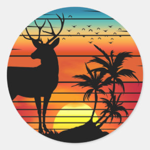 HERT RETRO ZONSONDERGANG RONDE STICKER