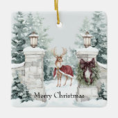 Hert Rood Jas Sneeuw Kerstmis Keramisch Ornament (Voorkant)