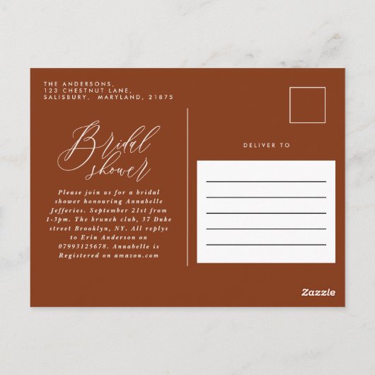 Hert terracotta roest florale elegante bruidsdouch briefkaart (Achterkant)