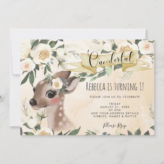 hert van bosgebied - 1 ^ e verjaardag - uitnodigin kaart (Voorkant)