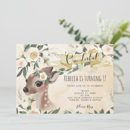 hert van bosgebied - 1 ^ e verjaardag - uitnodigin kaart (Staand voorkant)