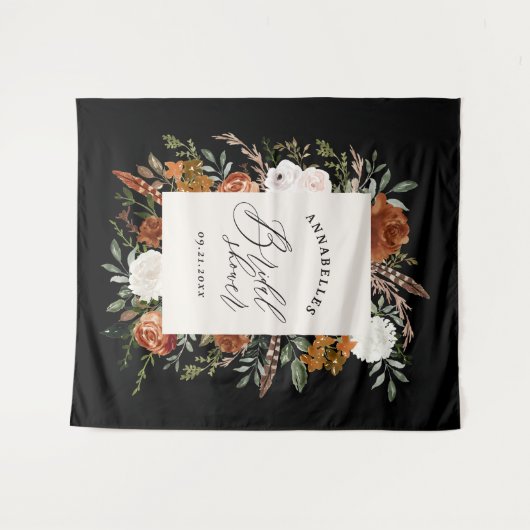 Hert zwarte terracotta bloemrijke rustieke bruidsd wandkleed (Voorkant (horizontaal))