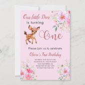Herten 1e verjaardag Cosmo roze bloemen Kaart (Voorkant)