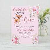 Herten 1e verjaardag Cosmo roze bloemen Kaart (Staand voorkant)