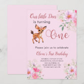 Herten 1e verjaardag Cosmo roze bloemen Kaart (Voorkant / Achterkant)