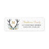 Herten Antler krans goud monogram adres Etiket (Voorkant)