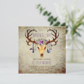 Herten Antler Schedel Rustiek Country Wedding Kaart (Staand voorkant)