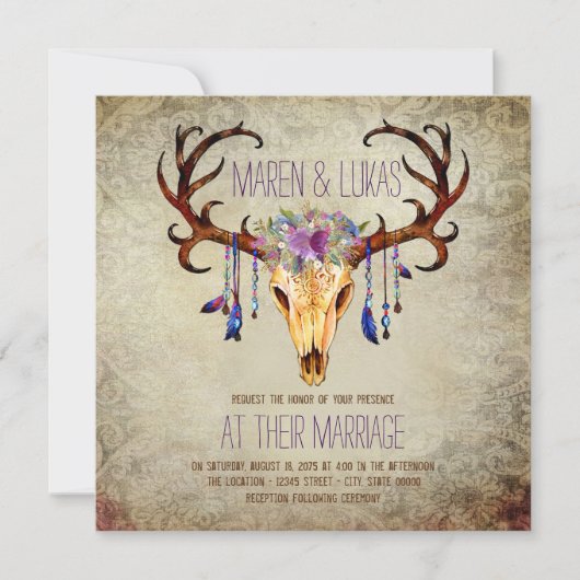 Herten Antler Schedel Rustiek Country Wedding Kaart (Voorkant)