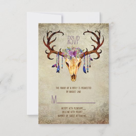 Herten Antler Schedel Rustiek Country Wedding RSVP (Voorkant)