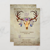 Herten Antler Schedel Rustiek Country Wedding RSVP (Voorkant / Achterkant)