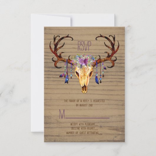 Herten Antler Schedel Rustiek Country Wedding RSVP (Voorkant)
