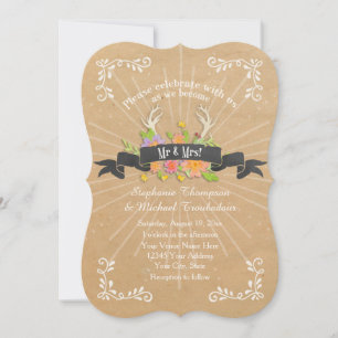 Herten Antler Wildflower Starburst rustieke bruilo Kaart