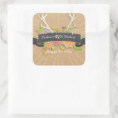 Herten Antler Wildflower Starburst rustieke bruilo Vierkante Sticker (Tas)