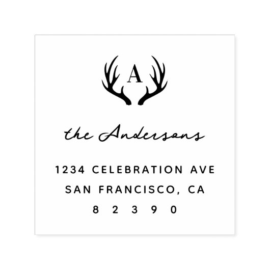Herten Antlers Familienaam Initiaal Retouradres Zelfinktende Stempel (Design)