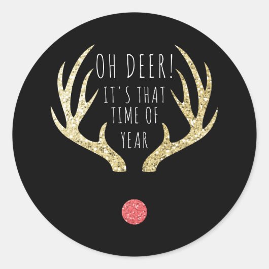 Herten Antlers Goud & Zwart Kerstfeest Ronde Sticker (Voorkant)