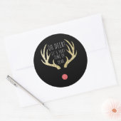 Herten Antlers Goud & Zwart Kerstfeest Ronde Sticker (Envelop)