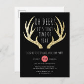 Herten Antlers Goud & Zwart Kerstfeest Uitnodiging Briefkaart (Voorkant / Achterkant)