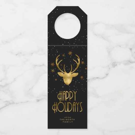 Herten Antlers Silhouet & Sneeuwvlokken Goud ID863 Flessenhanger (Voorkant)