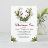 Herten Antlers, Vogels Holly Berry Kerstfeest Kaart (Staand voorkant)