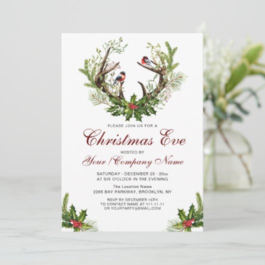 Herten Antlers, Vogels Holly Berry Kerstfeest Kaart (Staand voorkant)
