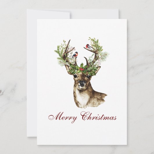 Herten Antlers, Vogels Holly Berry Kerstfeest Kaart (Achterkant)