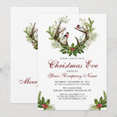 Herten Antlers, Vogels Holly Berry Kerstfeest Kaart (Voorkant / Achterkant)