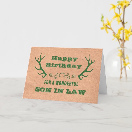 Herten Antlers  Zoon in Recht Verjaardag Kaart (Gele Bloem)