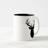 Herten Antlers Zwart Silhouette Mountain Living Tweekleurige Koffiemok (Voorkant rechts)