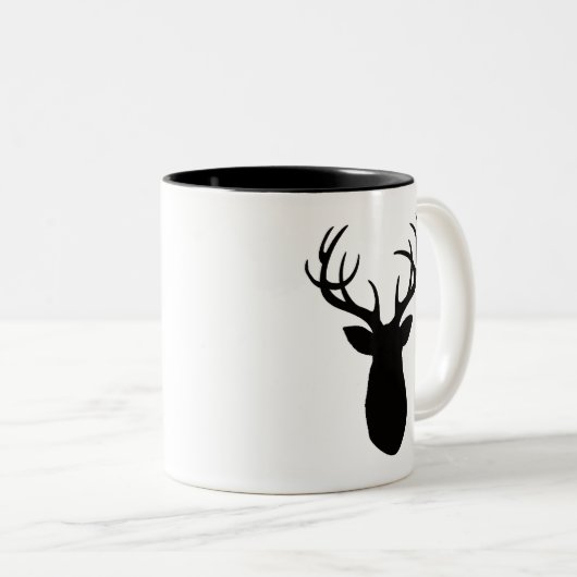 Herten Antlers Zwart Silhouette Mountain Living Tweekleurige Koffiemok (Voorkant rechts)