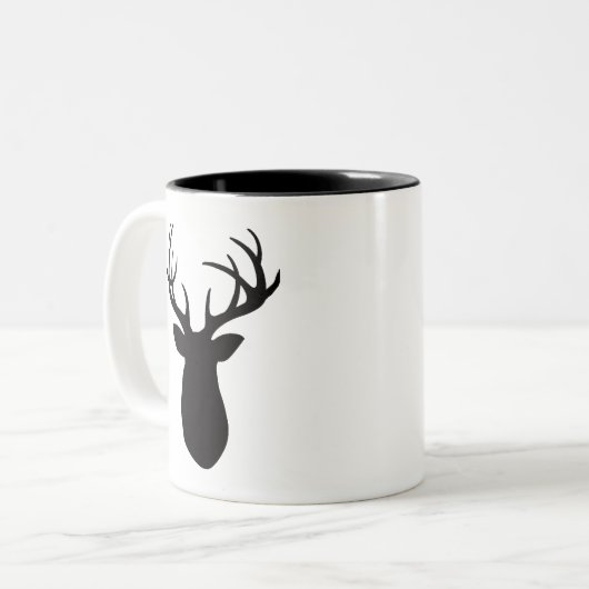Herten Antlers Zwart Silhouette Mountain Living Tweekleurige Koffiemok (Voorkant links)