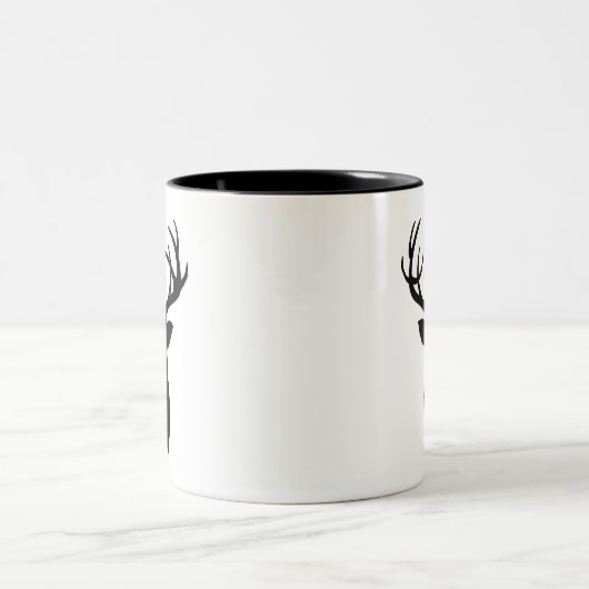 Herten Antlers Zwart Silhouette Mountain Living Tweekleurige Koffiemok (Center)