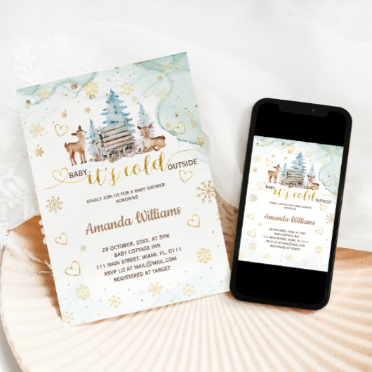 Herten Baby Het is koud buiten Waterverf Baby show Kaart