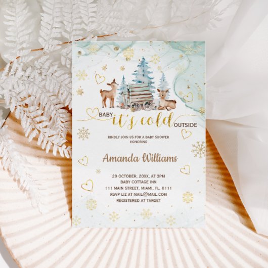 Herten Baby Het is koud buiten Waterverf Baby show Kaart