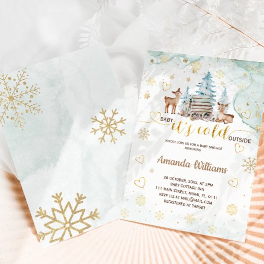 Herten Baby Het is koud buiten Waterverf Baby show Kaart