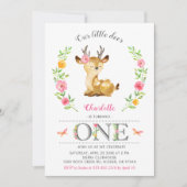 Herten Baby Meisje Woodland Bloemen 1e eerste verj Kaart (Voorkant)